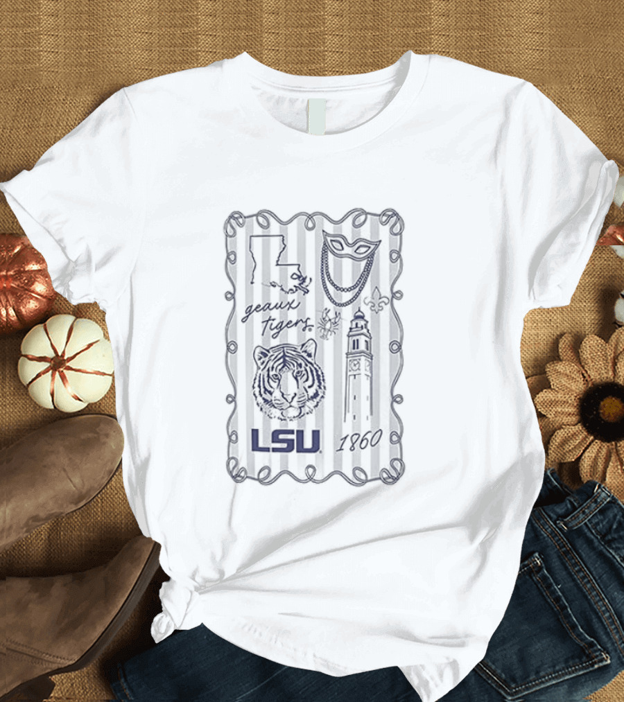 LSU Tigers Geaux Tigers Campus Sketch Frame With LSU And Tiger T-Shirt