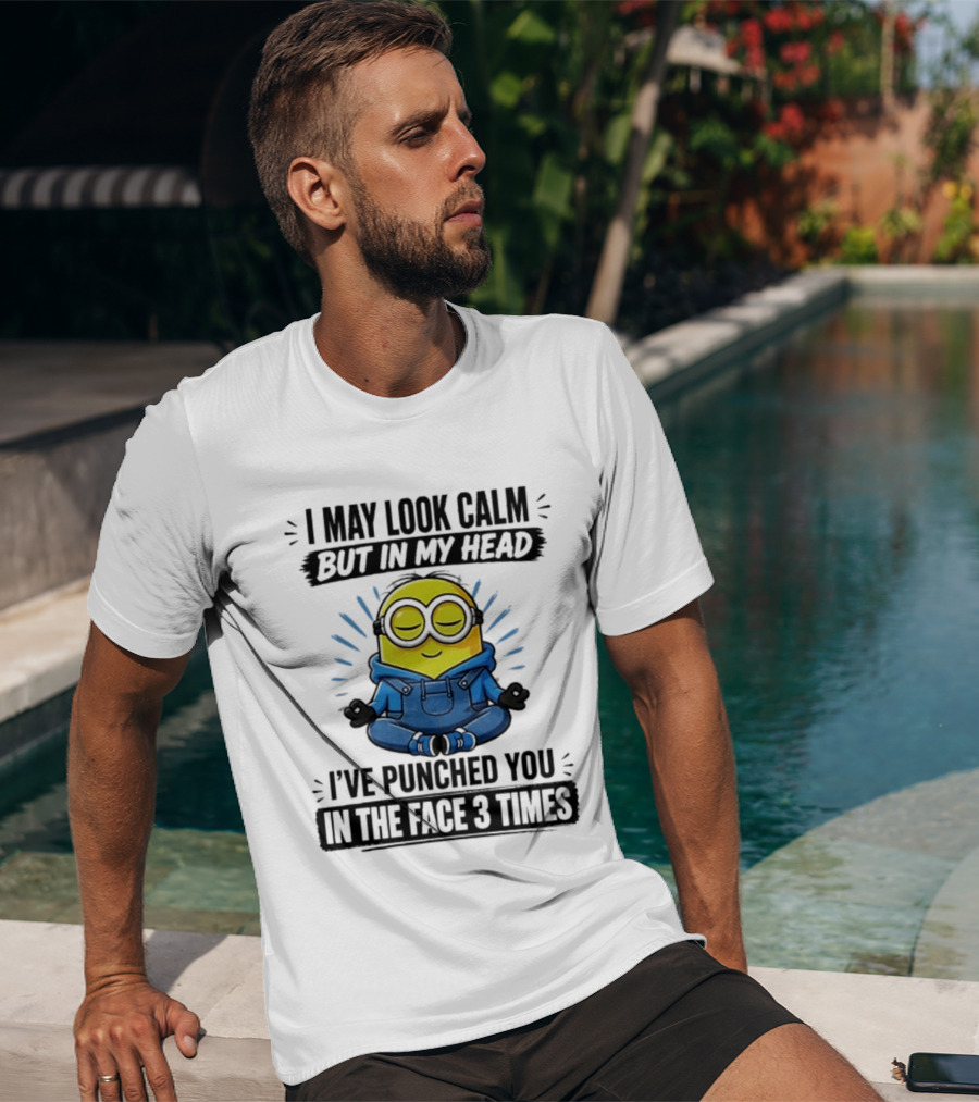 Minion I May Look Calm But In My Head I've Punched You In The Face 3 Times Meditating Blue Overalls T-Shirt