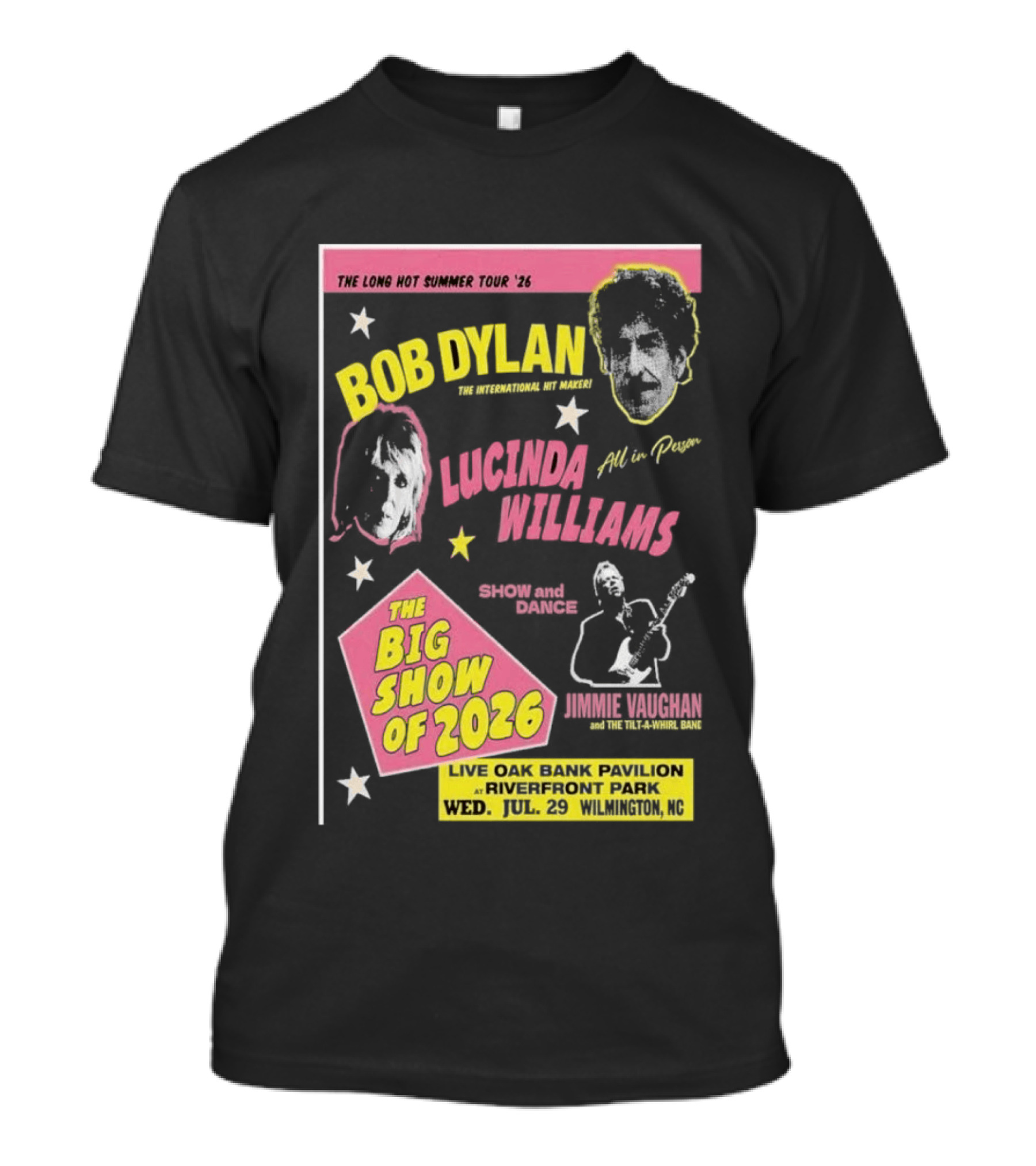 Bob Dylan Lucinda Williams The Long Hot Summer Tour '26 Live Oak Bank Pavilion Riverfront Park July 29 The Big Show Of 2026 T-Shirt