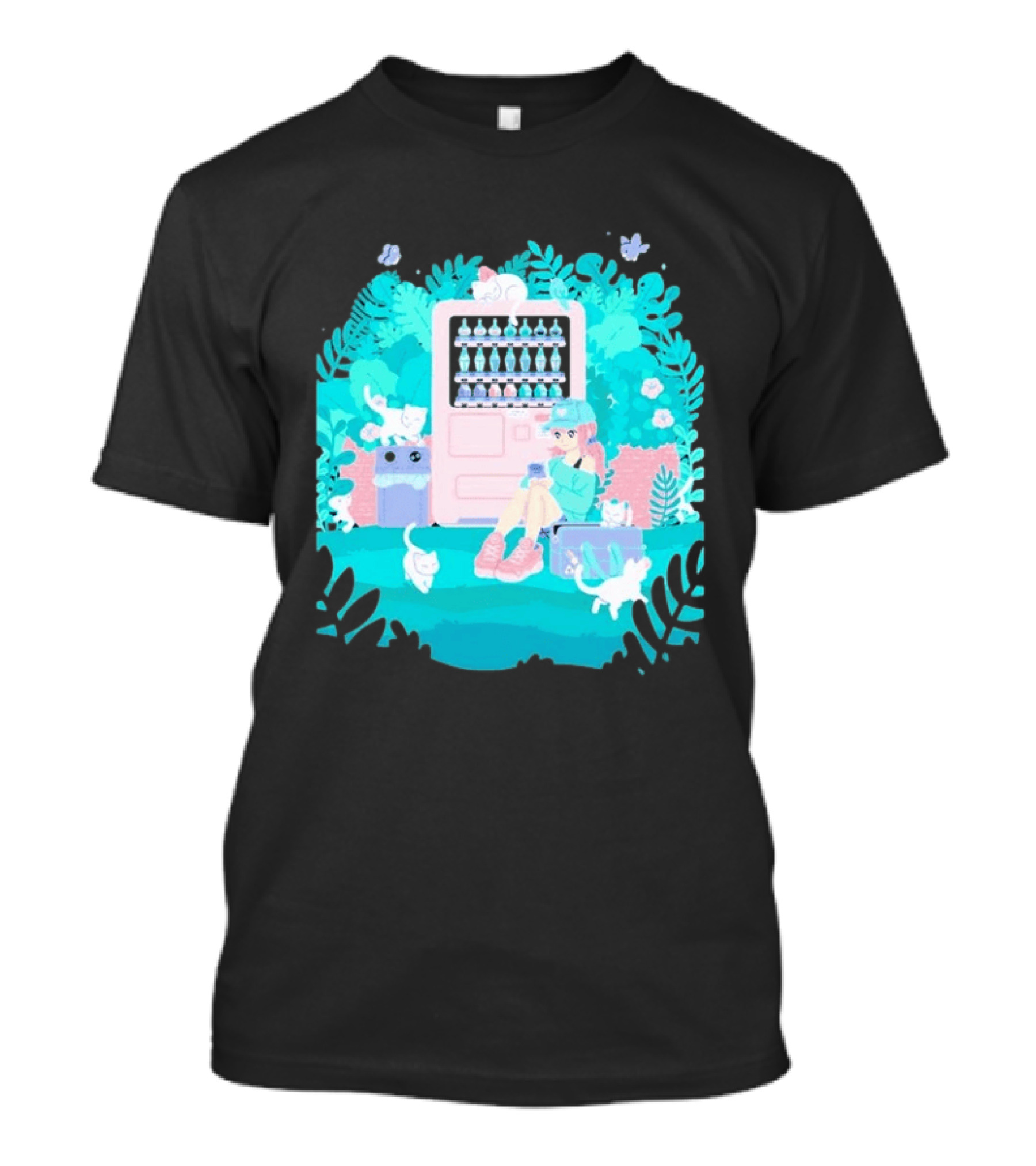 Cat Vending Machine Pastel Aesthetic With Sitting Girl And Cats T-Shirt