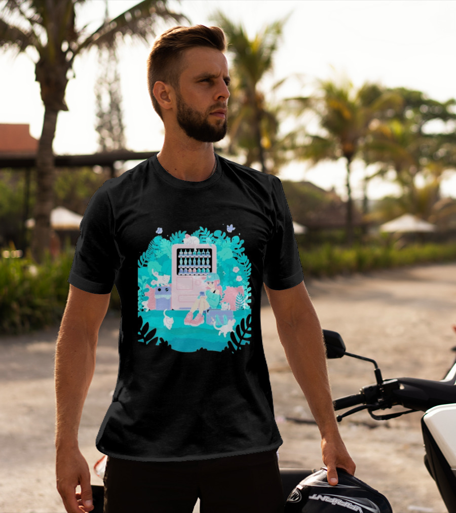 Cat Vending Machine Pastel Aesthetic With Sitting Girl And Cats T-Shirt