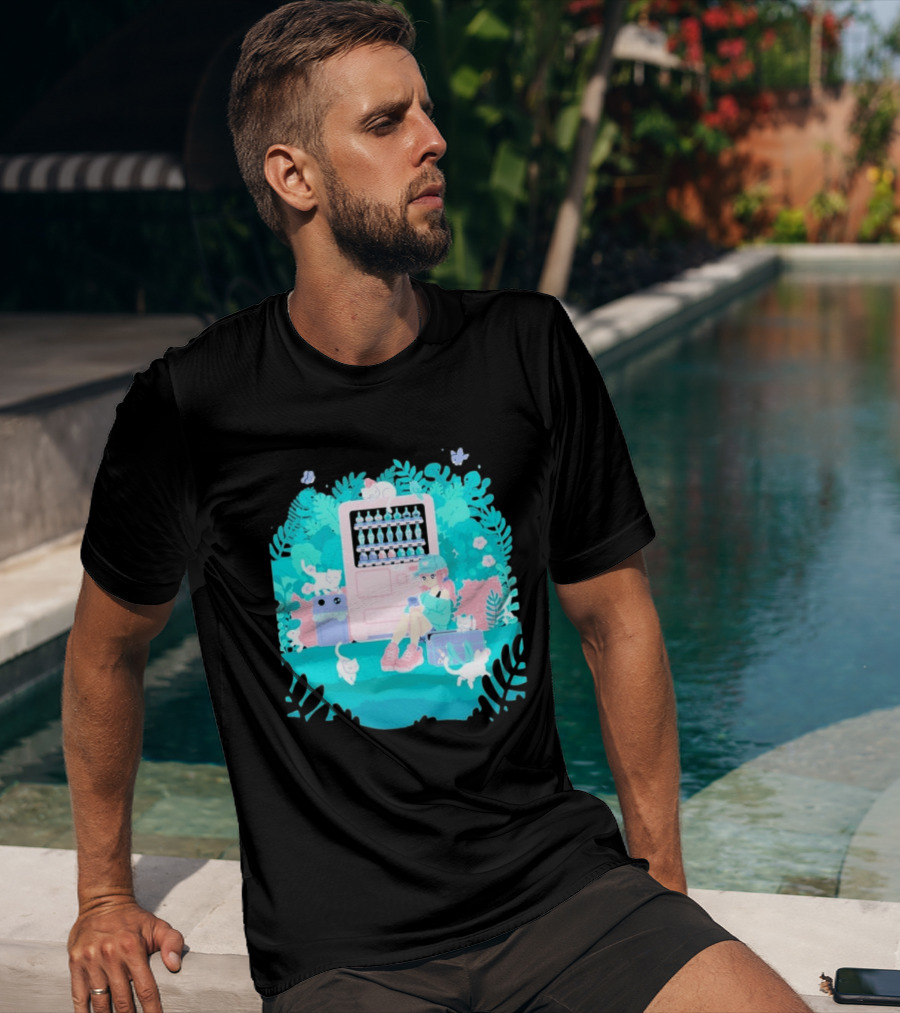 Cat Vending Machine Pastel Aesthetic With Sitting Girl And Cats T-Shirt