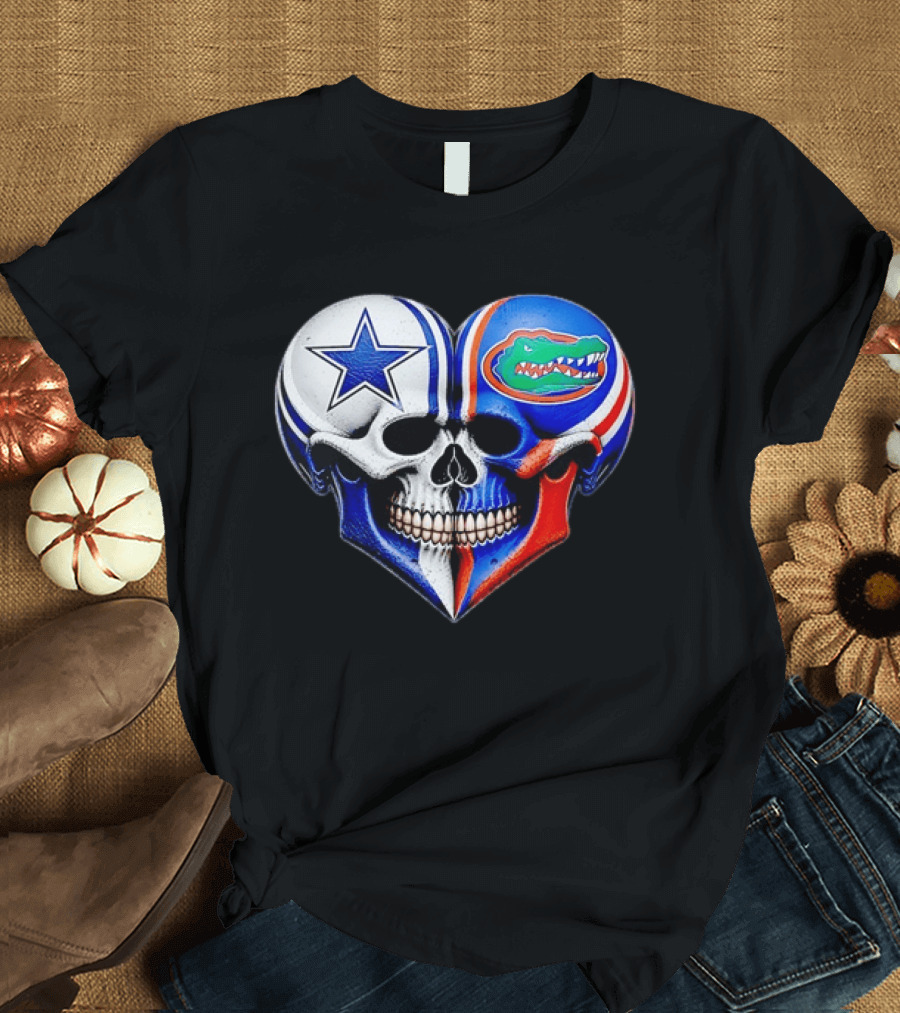 Dallas Cowboys Florida Gators Heart Skull T-Shirt