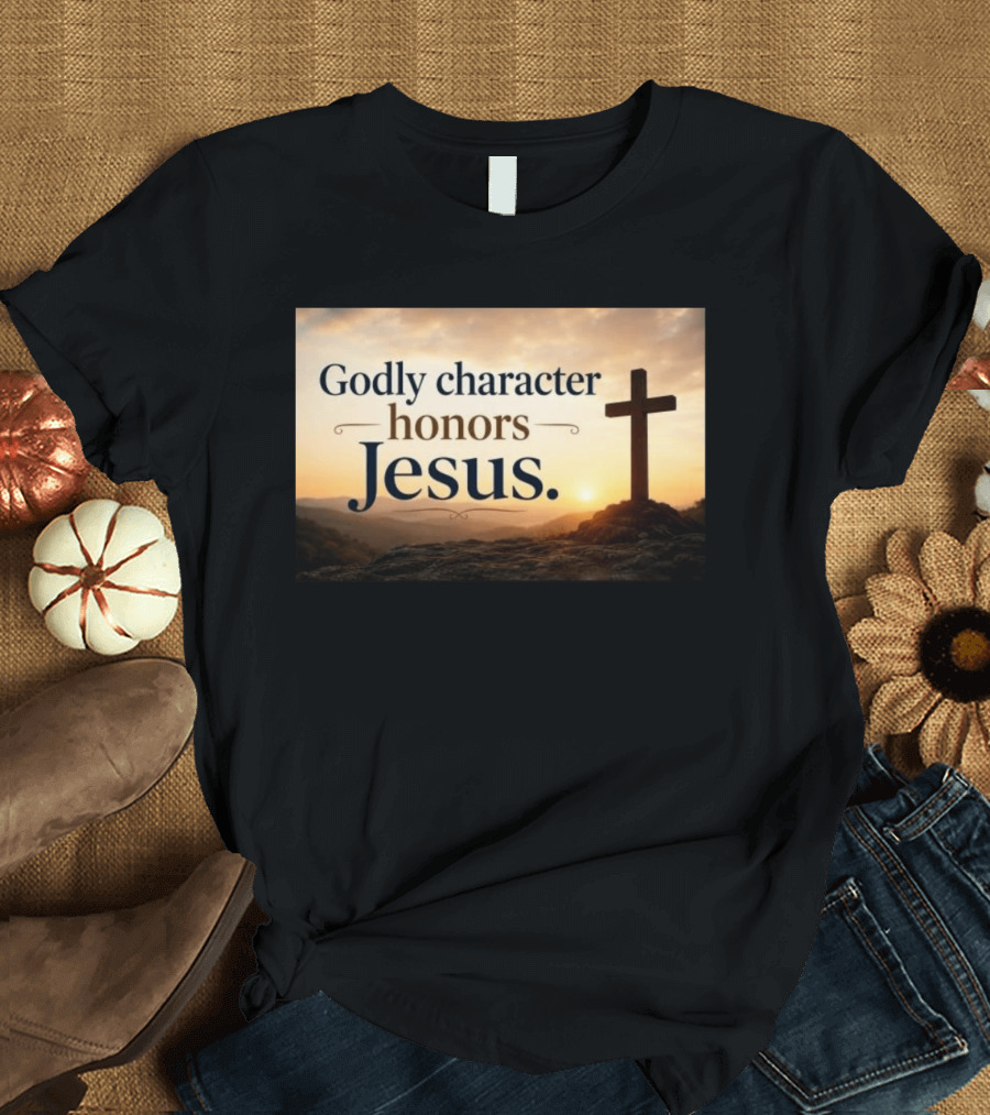 Godly Character Honors Jesus Cross At Sunset T-Shirt