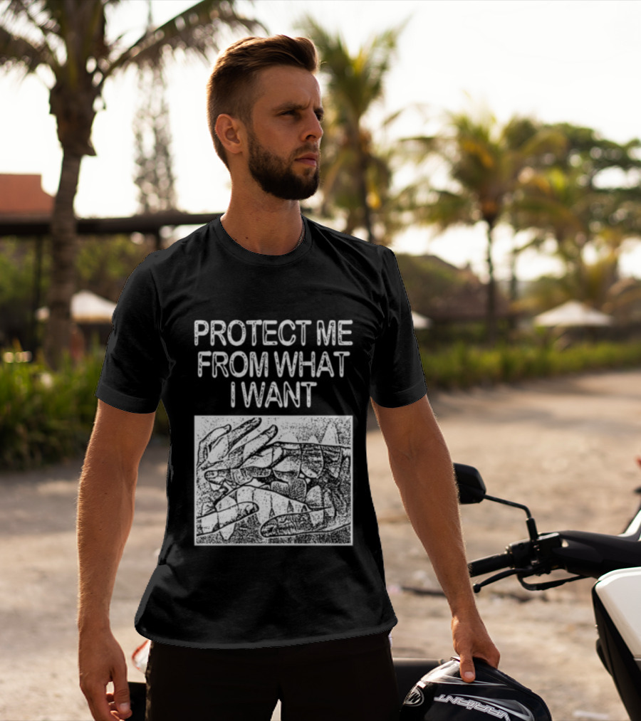 Protect Me From What I Want Get A Real Job Kid Store Black T-Shirt