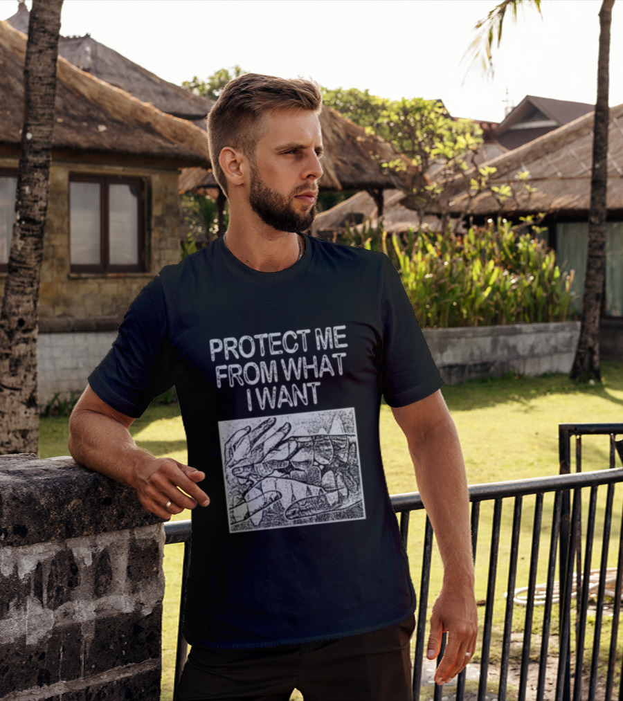 Protect Me From What I Want Get A Real Job Kid Store Black T-Shirt