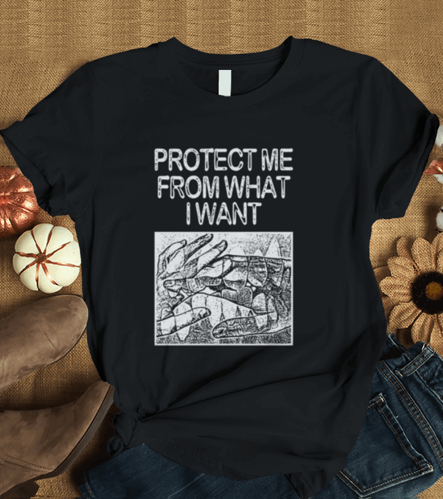 Protect Me From What I Want Get A Real Job Kid Store Black T-Shirt
