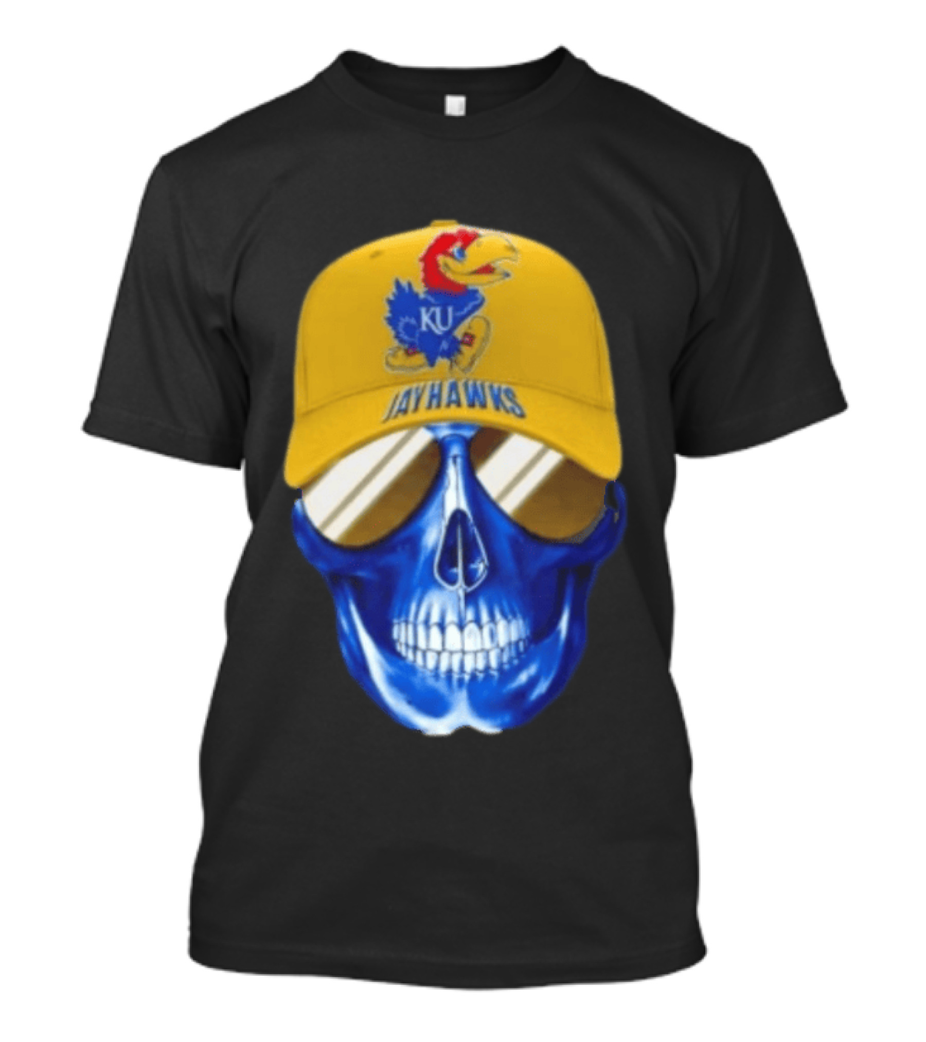 Kansas Jayhawks Skull Cap Fans Wear KU Jayhawks Edition T-Shirt