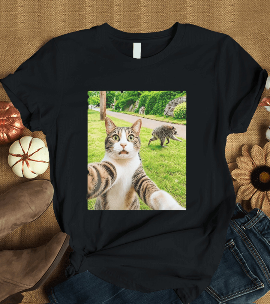 Tabby Cat Selfie With Jimothy Raccoon 2026 Seattle Legend Meme T-Shirt