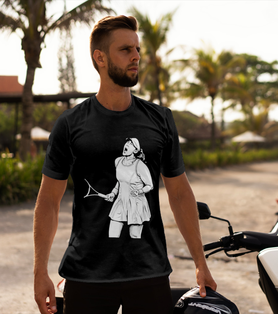 Tennis Player Celebrating Victory Power Grit Determination Black T-Shirt