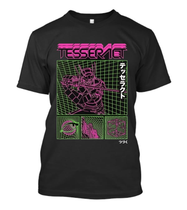 TesseracT Samurai Synthwave Cyberpunk Japanese Text Retro Neon Aesthetic T-Shirt
