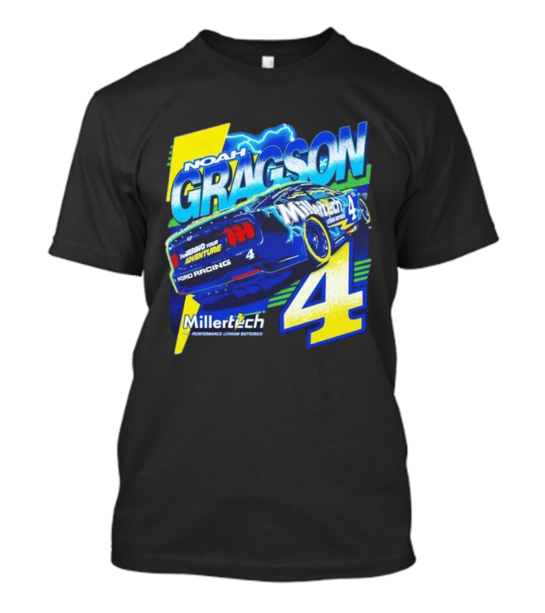 Noah Gragson Millertech Performance Lithium Batteries No 4 Ford Racing Powering Your Adventure T-Shirt