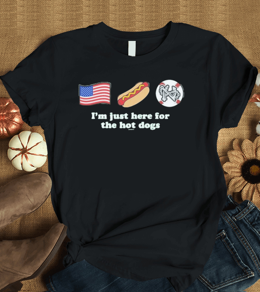 Norfolk Tides American Flag Baseball I'm Just Here For The Hot Dogs T-Shirt