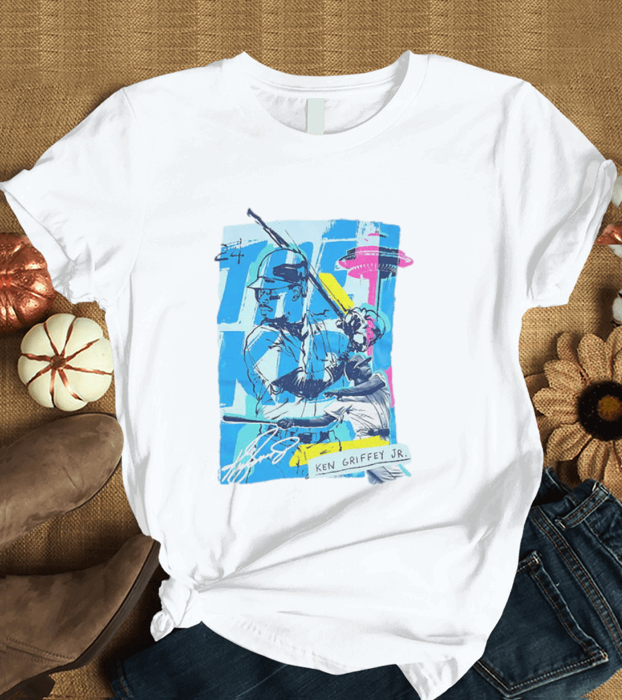 Ken Griffey Jr 24 Seattle Mariners Vintage Baseball Art Player Signature T-Shirt