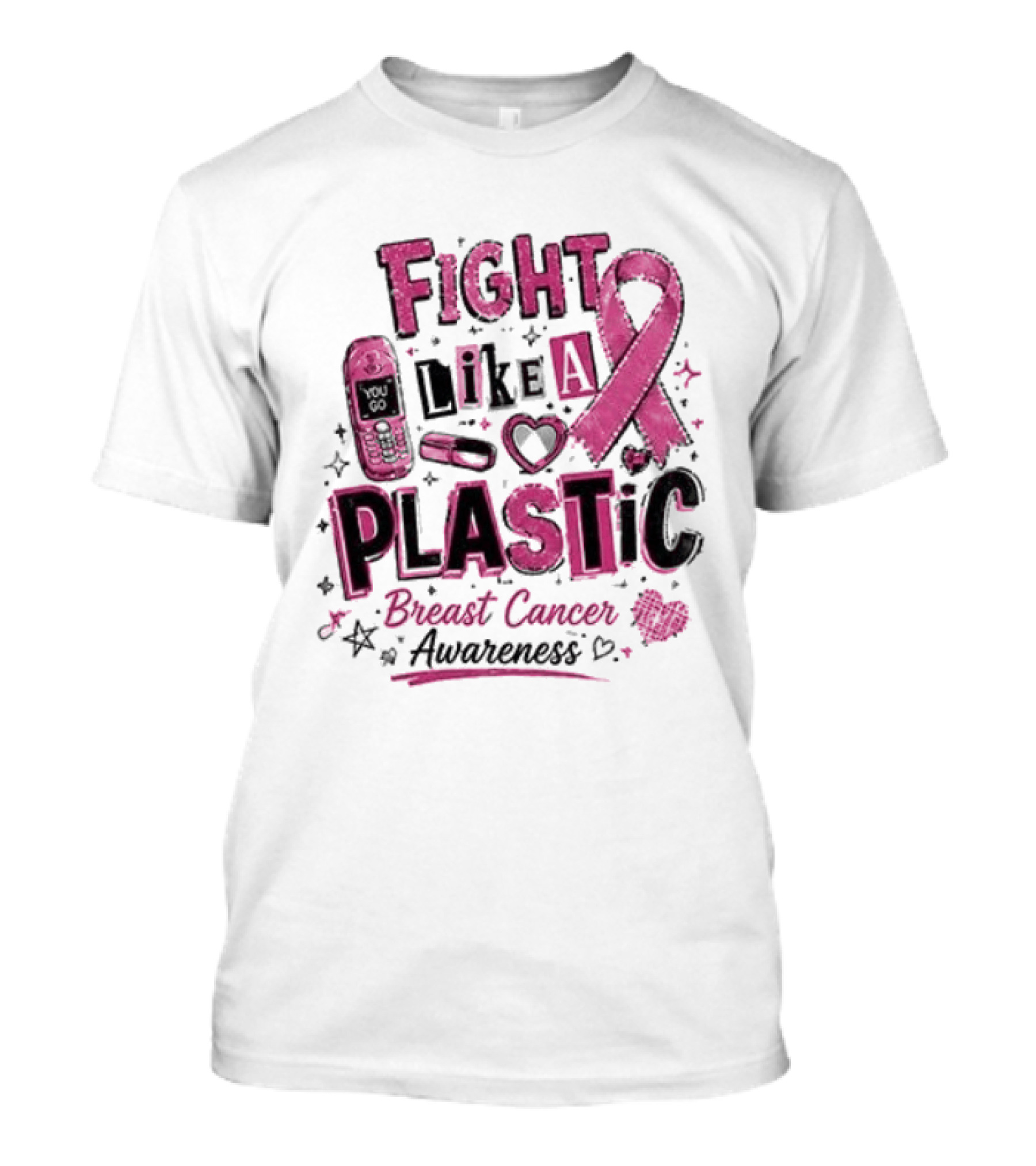 Fight Like A Plastic Breast Cancer Awareness Pink Ribbon T-Shirt