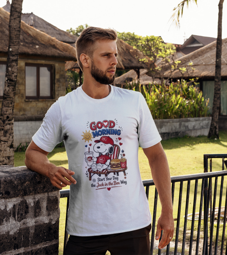 Peanuts Snoopy Good Morning Sunshine Start Your Day The Jack In The Box Way T-Shirt