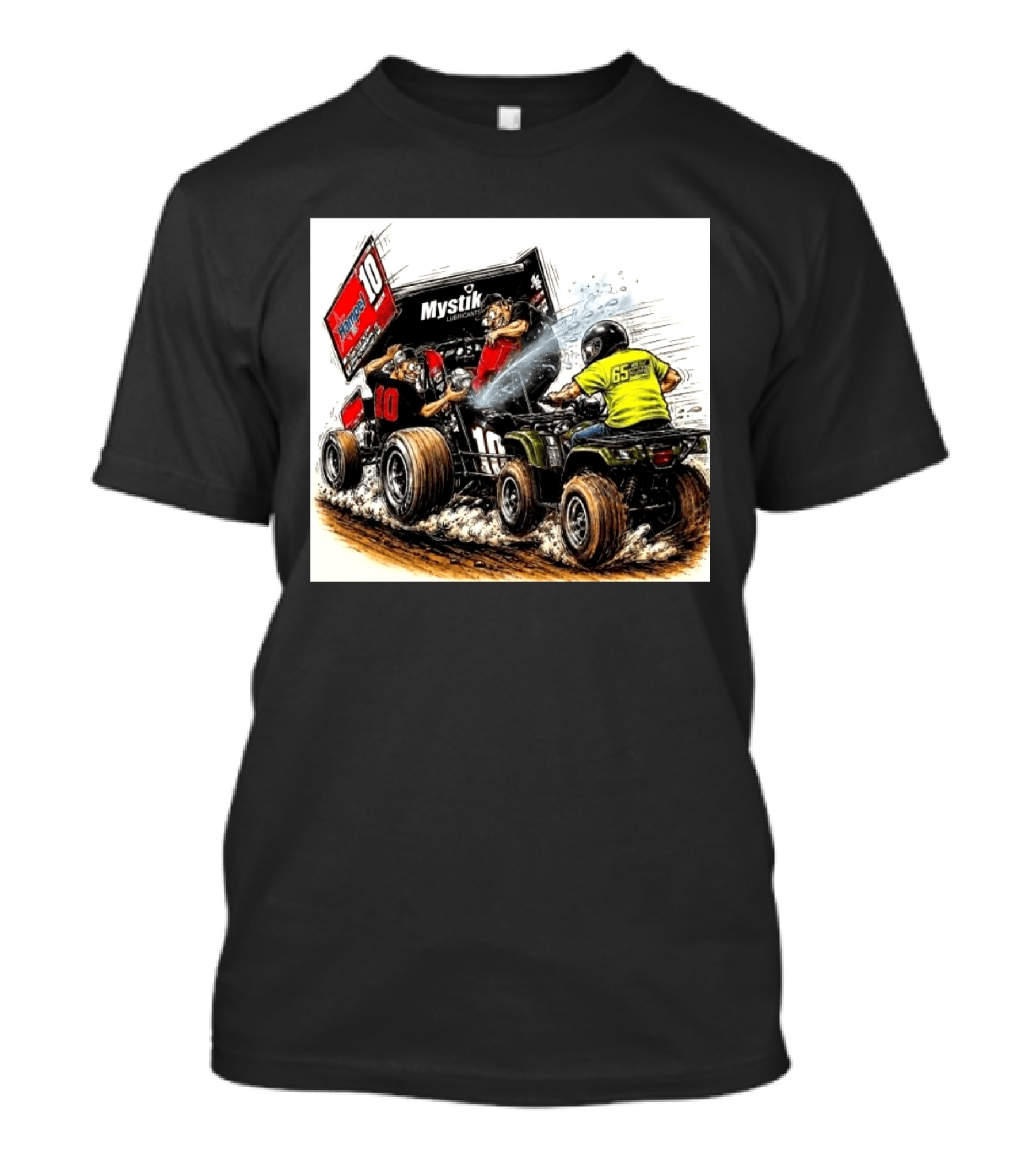 ATV Racing Action With Mystik Lubricants Dirt Track Riders Off Road Racing Vehicles And Hampel 65 Speed Shop T-Shirt