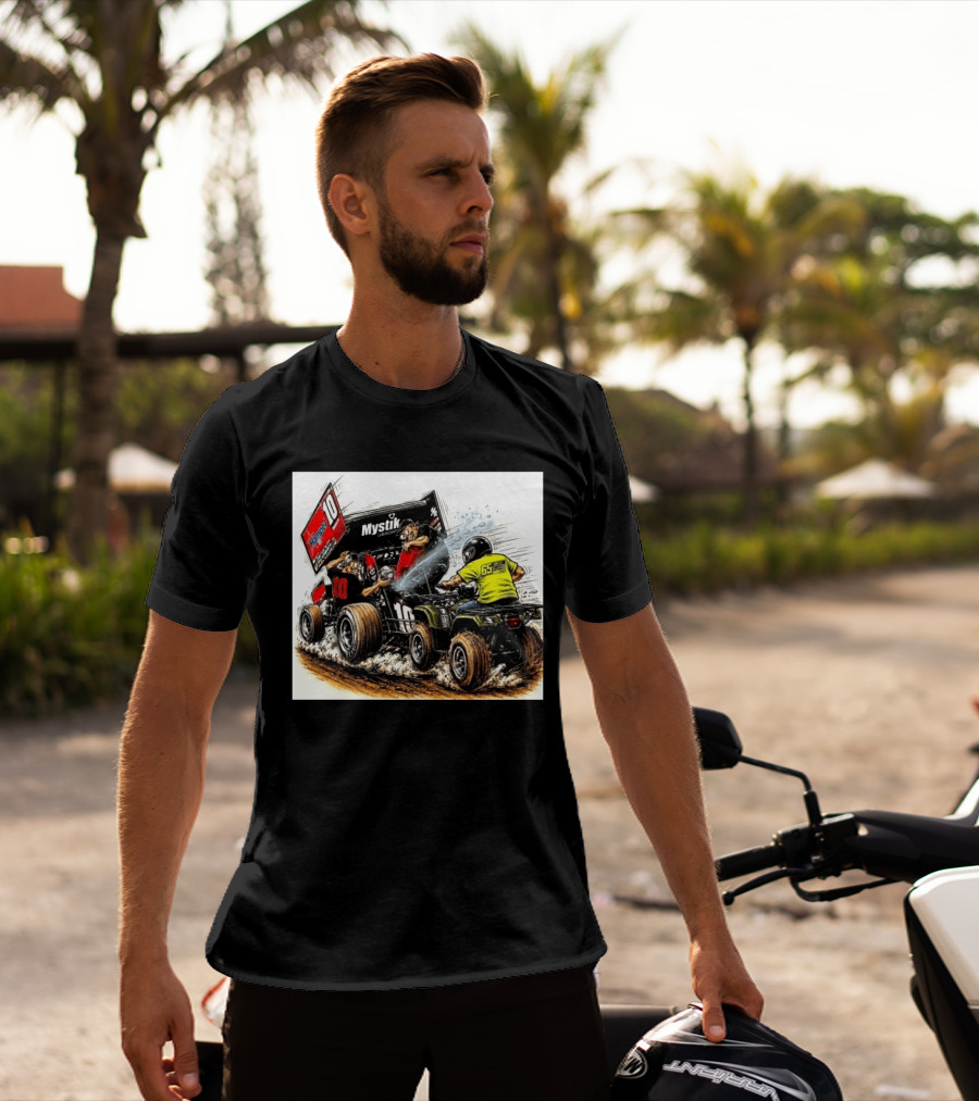 ATV Racing Action With Mystik Lubricants Dirt Track Riders Off Road Racing Vehicles And Hampel 65 Speed Shop T-Shirt