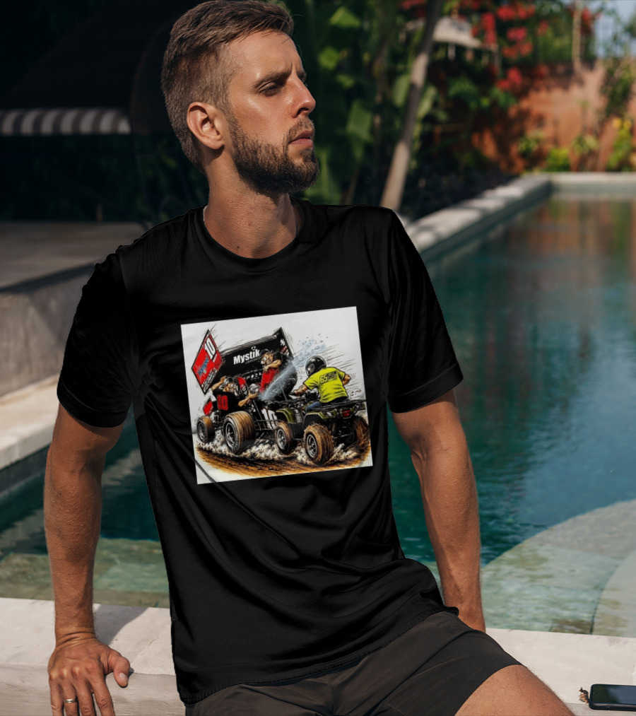 ATV Racing Action With Mystik Lubricants Dirt Track Riders Off Road Racing Vehicles And Hampel 65 Speed Shop T-Shirt