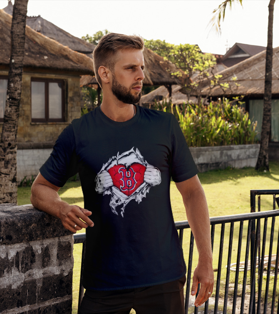 Boston Red Sox Heart Ripped Chest MLB Baseball Fan T-Shirt