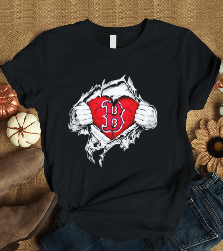 Boston Red Sox Heart Ripped Chest MLB Baseball Fan T-Shirt
