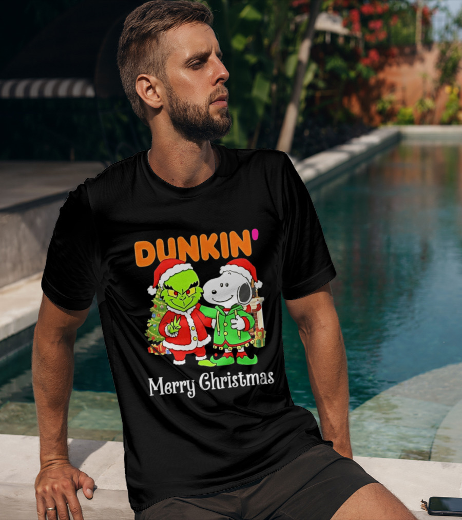 Dunkin Merry Christmas Grinch Snoopy Santas T-Shirt
