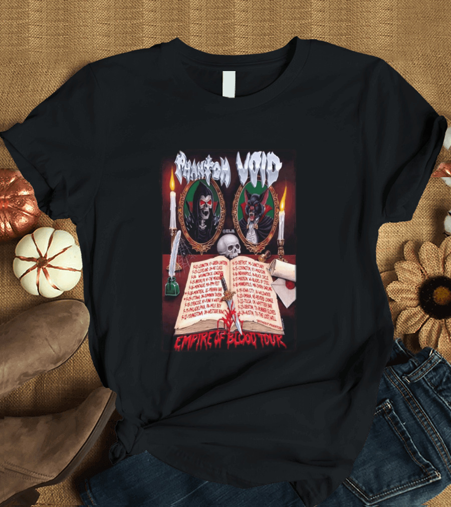 Phantom VOID 2026 Empire Of Blood Tour Dates And Locations Featuring Vampire Imagery And Candles T-Shirt