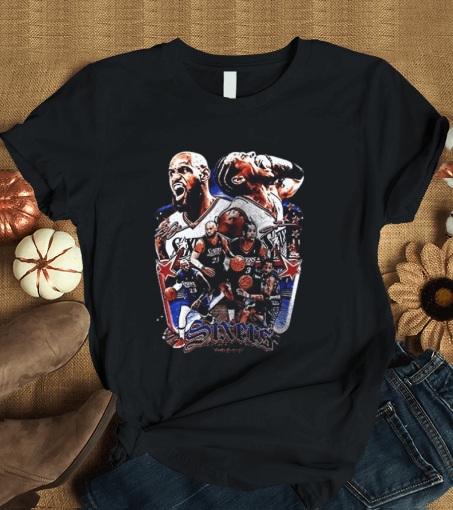 Philadelphia Sixers LeBron James Allen Iverson Crossover Collage T-Shirt