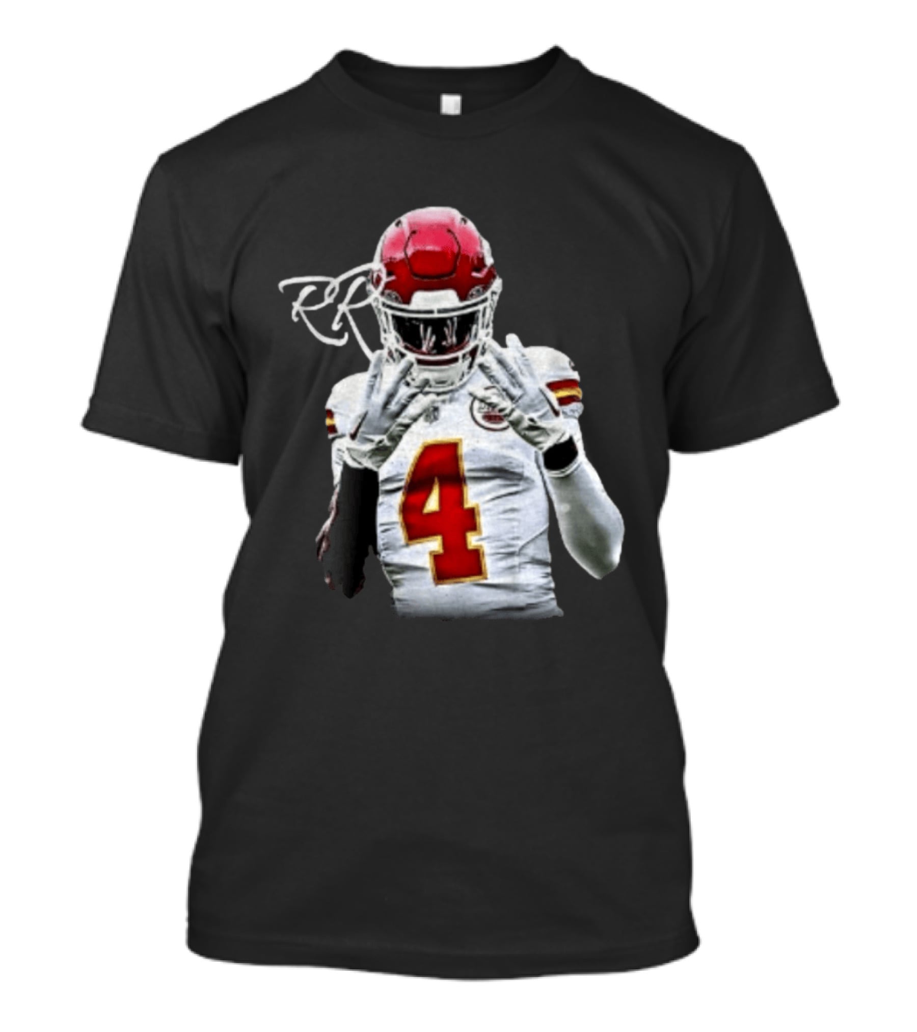 Rashee Rice Number 4 Kansas City Chiefs Football RP Helmet And Jersey T-Shirt