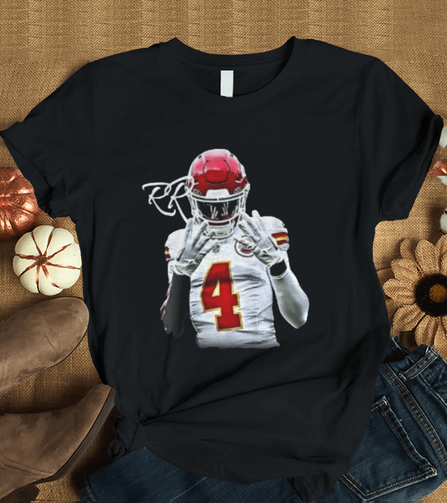 Rashee Rice Number 4 Kansas City Chiefs Football RP Helmet And Jersey T-Shirt
