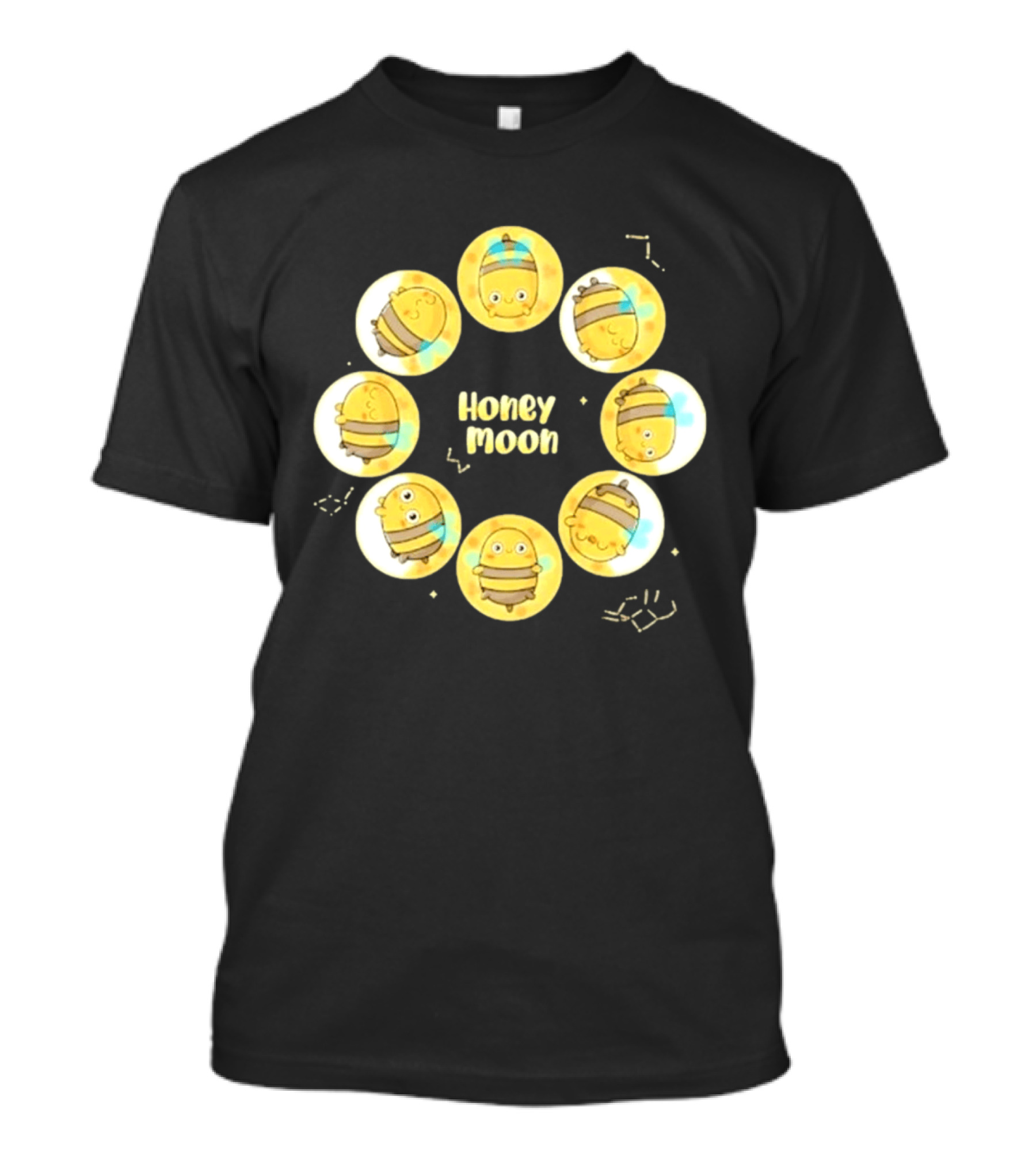 Honey Moon Bee Phases Cute Cartoon Bees In Lunar Cycle T-Shirt