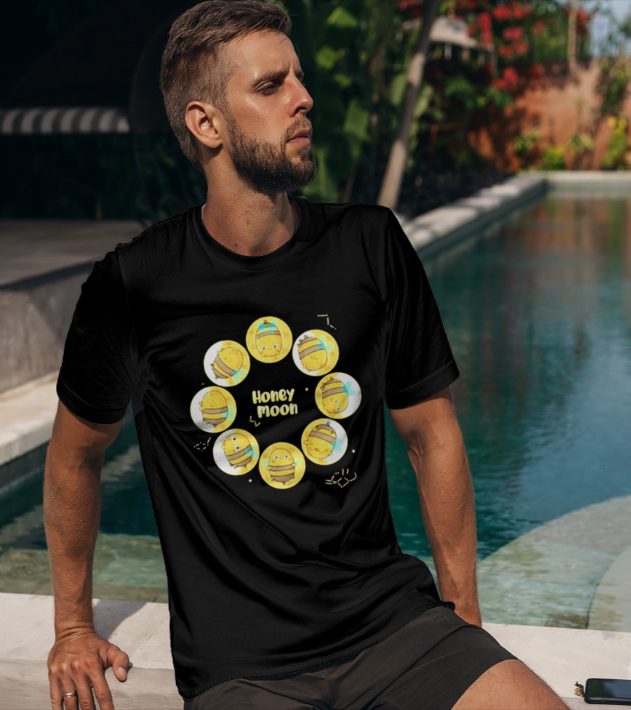 Honey Moon Bee Phases Cute Cartoon Bees In Lunar Cycle T-Shirt