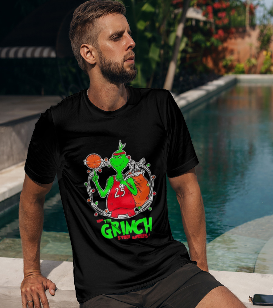 The Grinch Basketball Christmas Lights Jersey 25 Stole Ankles Green T-Shirt