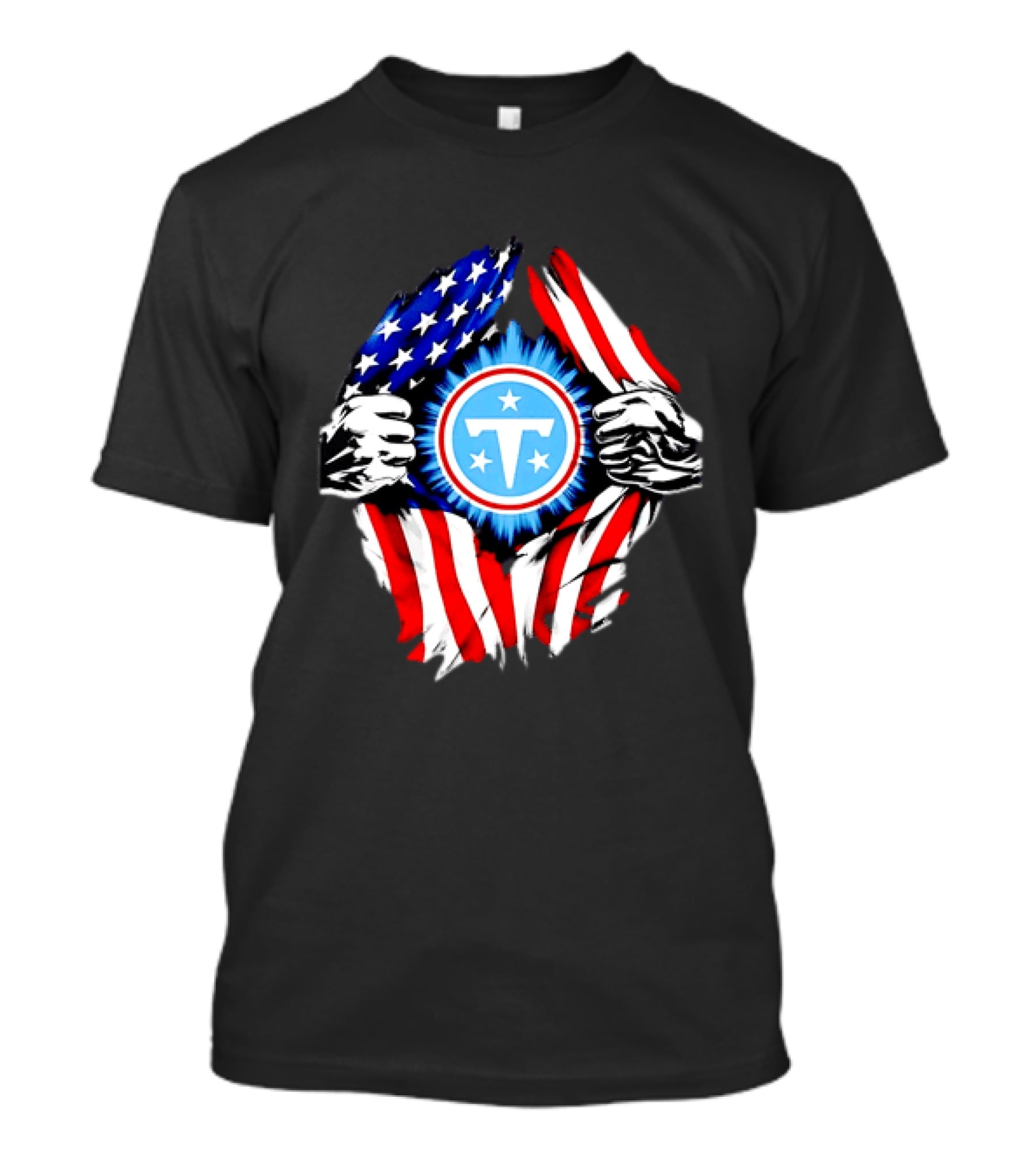 Tennessee Titans American Flag Ripped Chest USA Football Fan T-Shirt