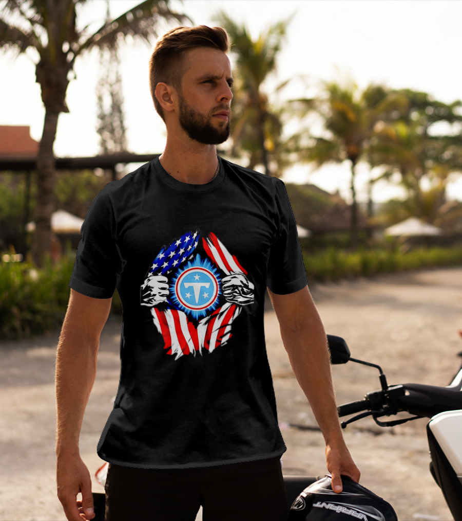 Tennessee Titans American Flag Ripped Chest USA Football Fan T-Shirt
