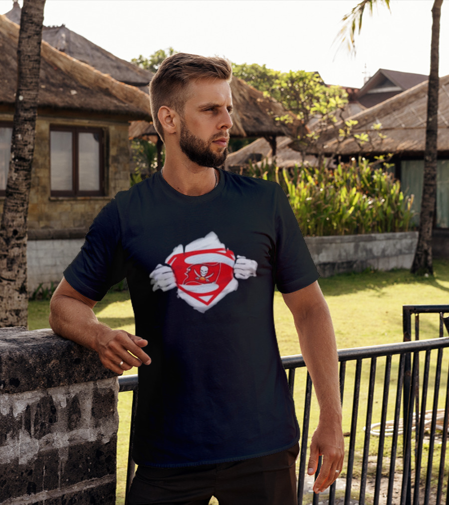 Tampa Bay Buccaneers Superpower Fan Symbol With Skulls Football Superman T-Shirt