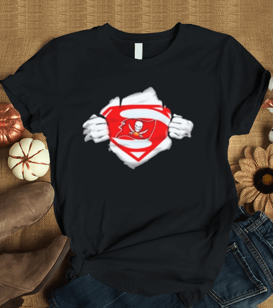 Tampa Bay Buccaneers Superpower Fan Symbol With Skulls Football Superman T-Shirt