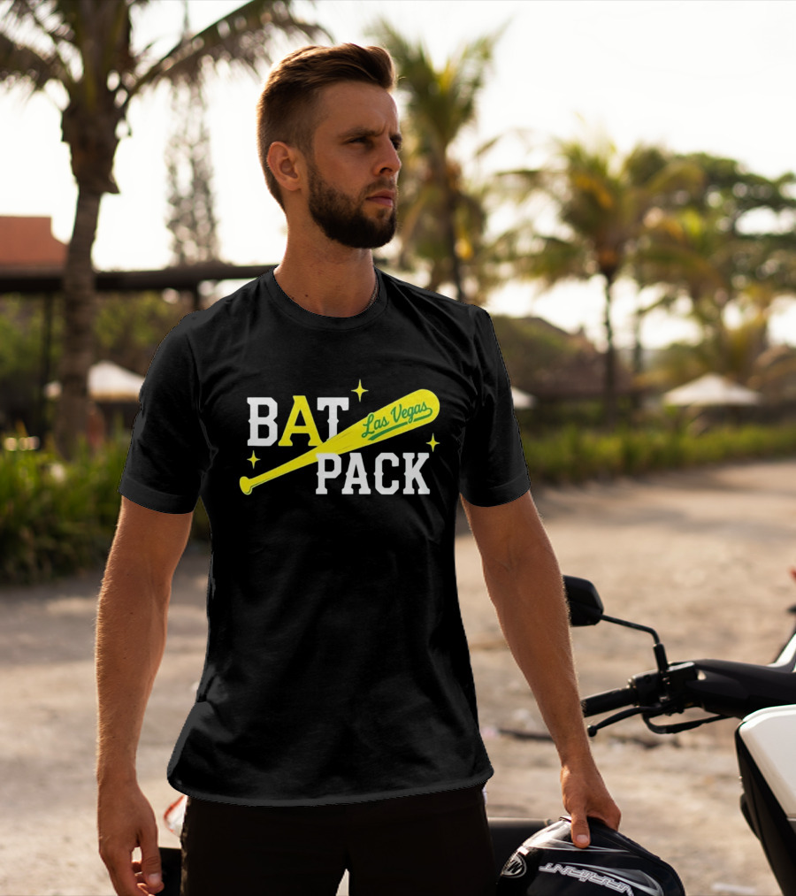 Las Vegas Bat Pack Yellow Baseball Bat Logo With Stars T-Shirt