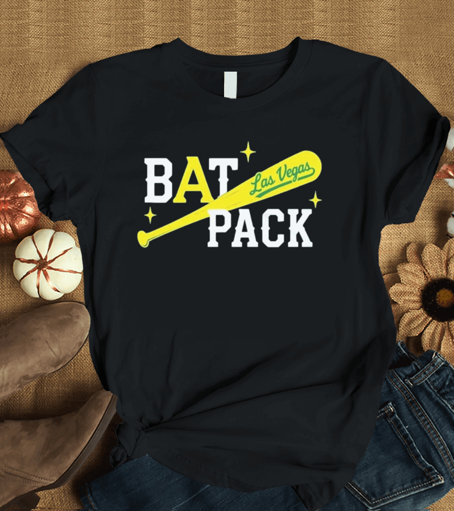 Las Vegas Bat Pack Yellow Baseball Bat Logo With Stars T-Shirt