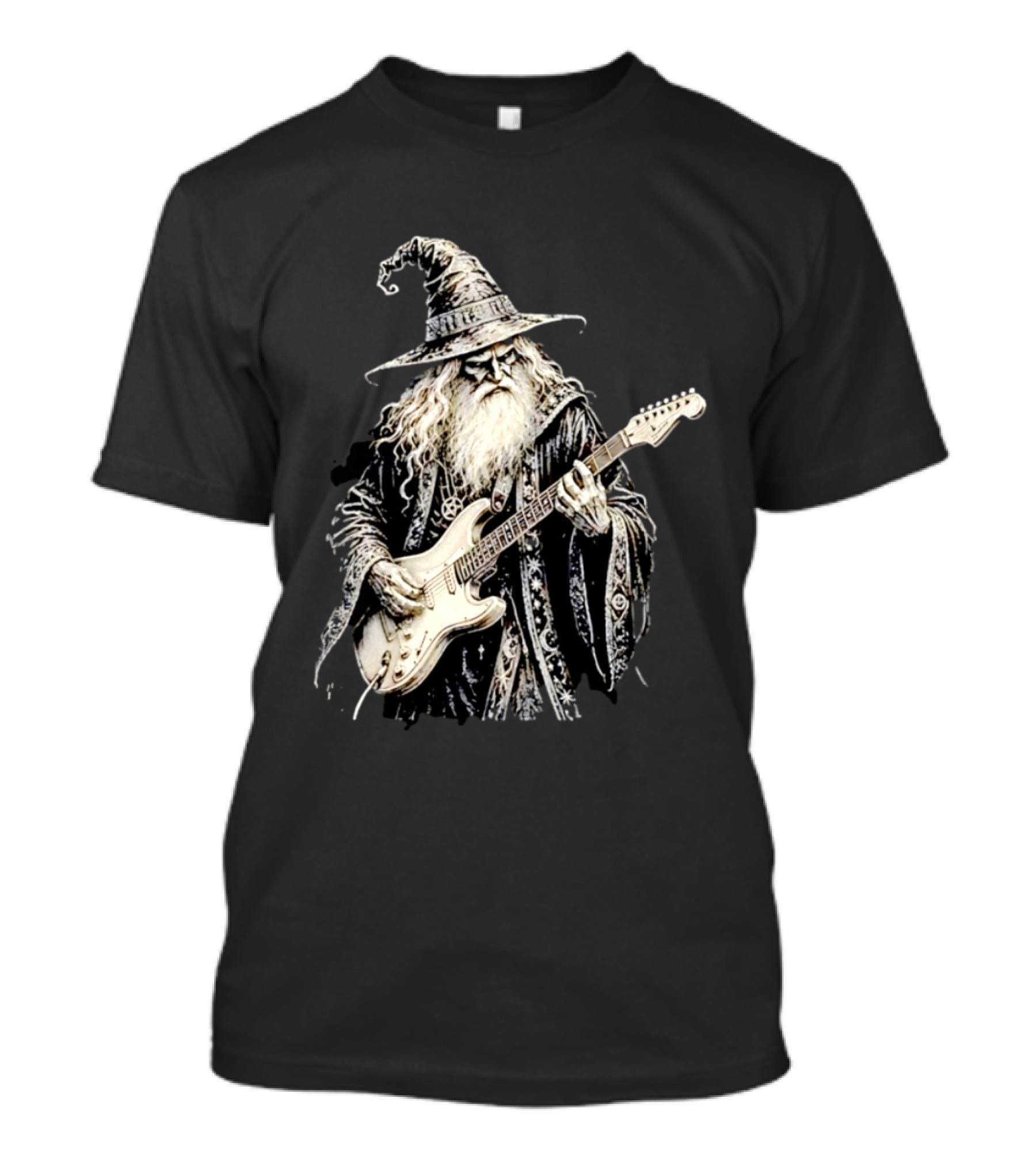 Wizard Playing Electric Guitar Fantasy Musician Magical Rock Legend T-Shirt