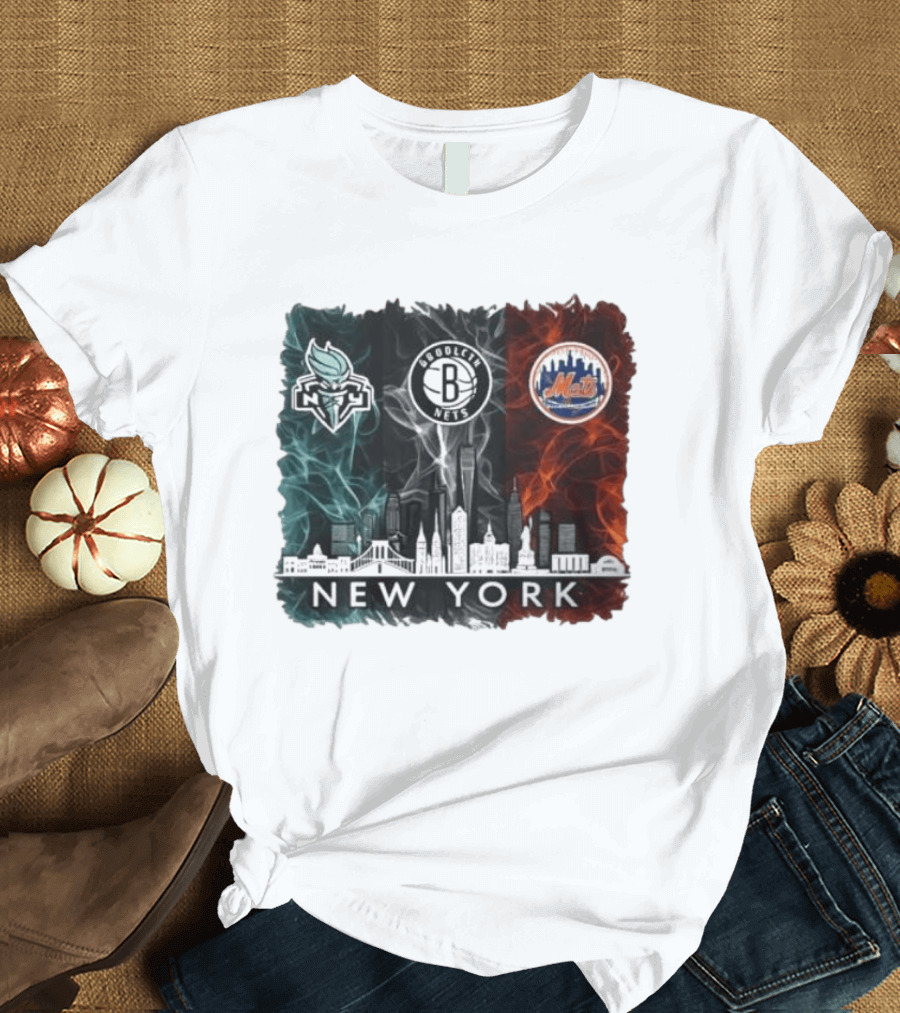 Brooklyn Nets New York Mets Liberty 2026 Celebration Skyline T-Shirt