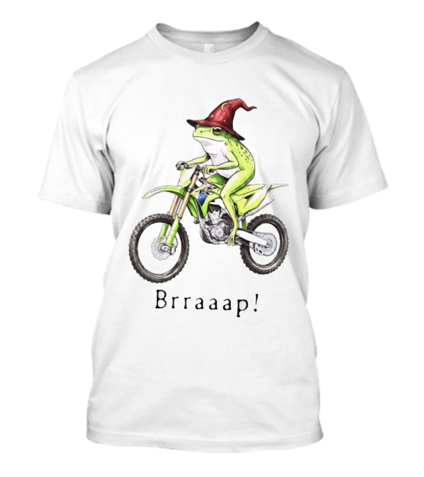 Brraaap Wizard Frog On Green Motocross Bike T-Shirt