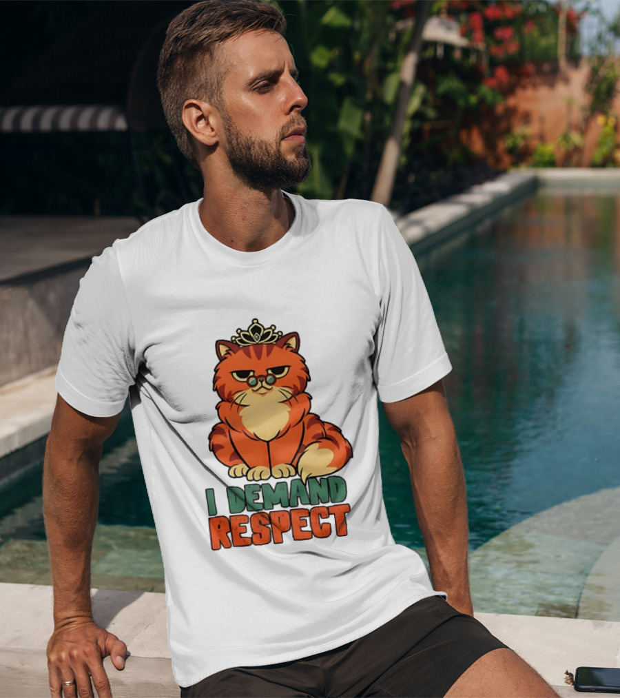 Cat With Crown I Demand Respect Pet Lover Distressed T-Shirt