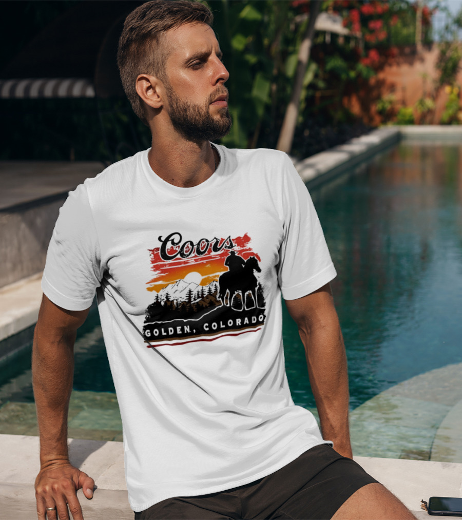 Coors Golden Colorado Cowboy Sunset Mountains T-Shirt