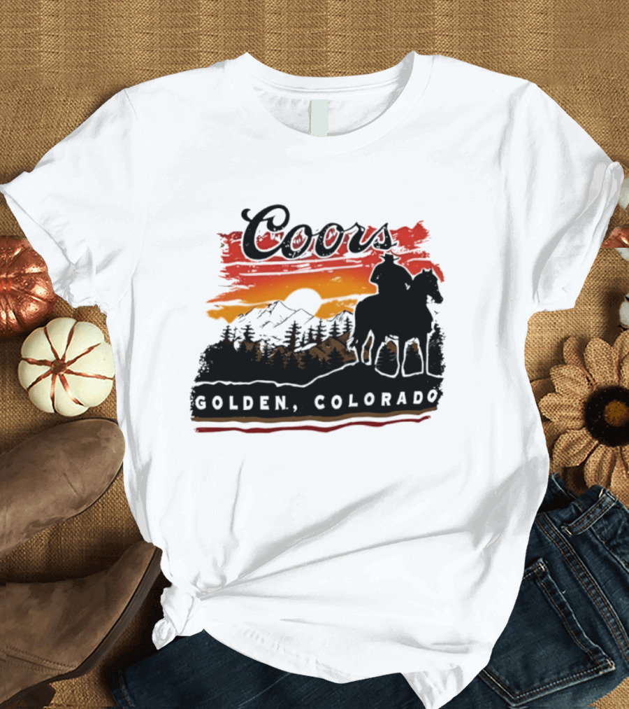 Coors Golden Colorado Cowboy Sunset Mountains T-Shirt