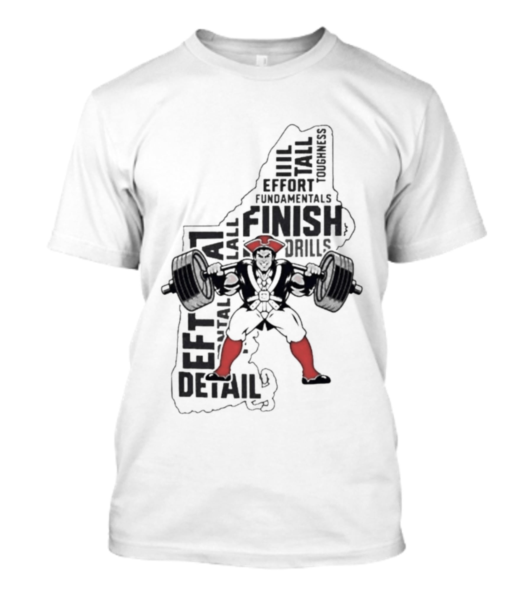 Pat Patriot Colonial Barbell Finish Drill Effort Detail T-Shirt
