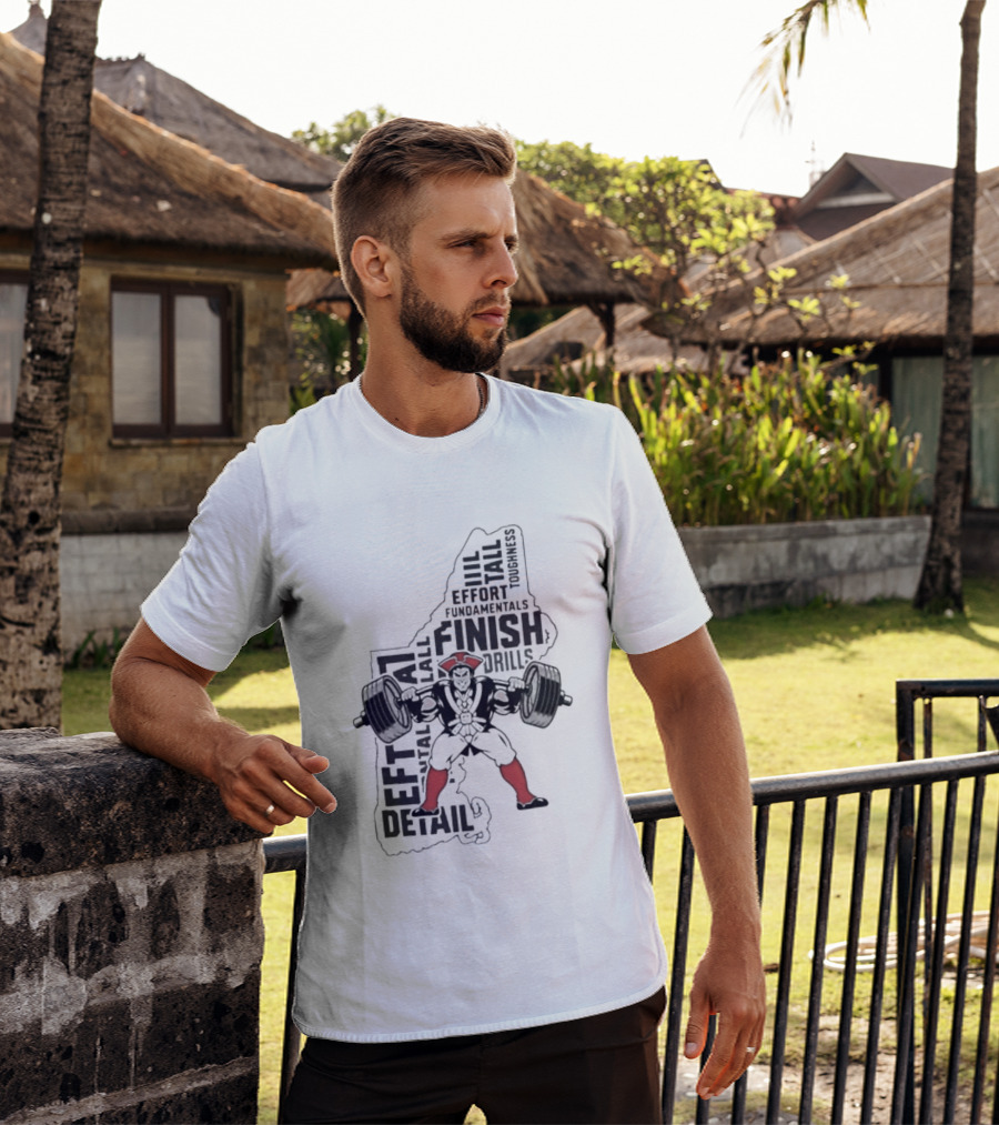 Pat Patriot Colonial Barbell Finish Drill Effort Detail T-Shirt