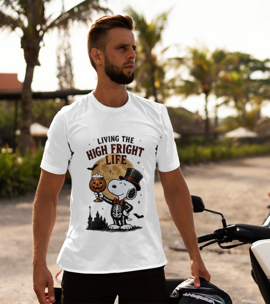 Peanuts Snoopy Living The High Fright Life Halloween Moon Pumpkin T-Shirt
