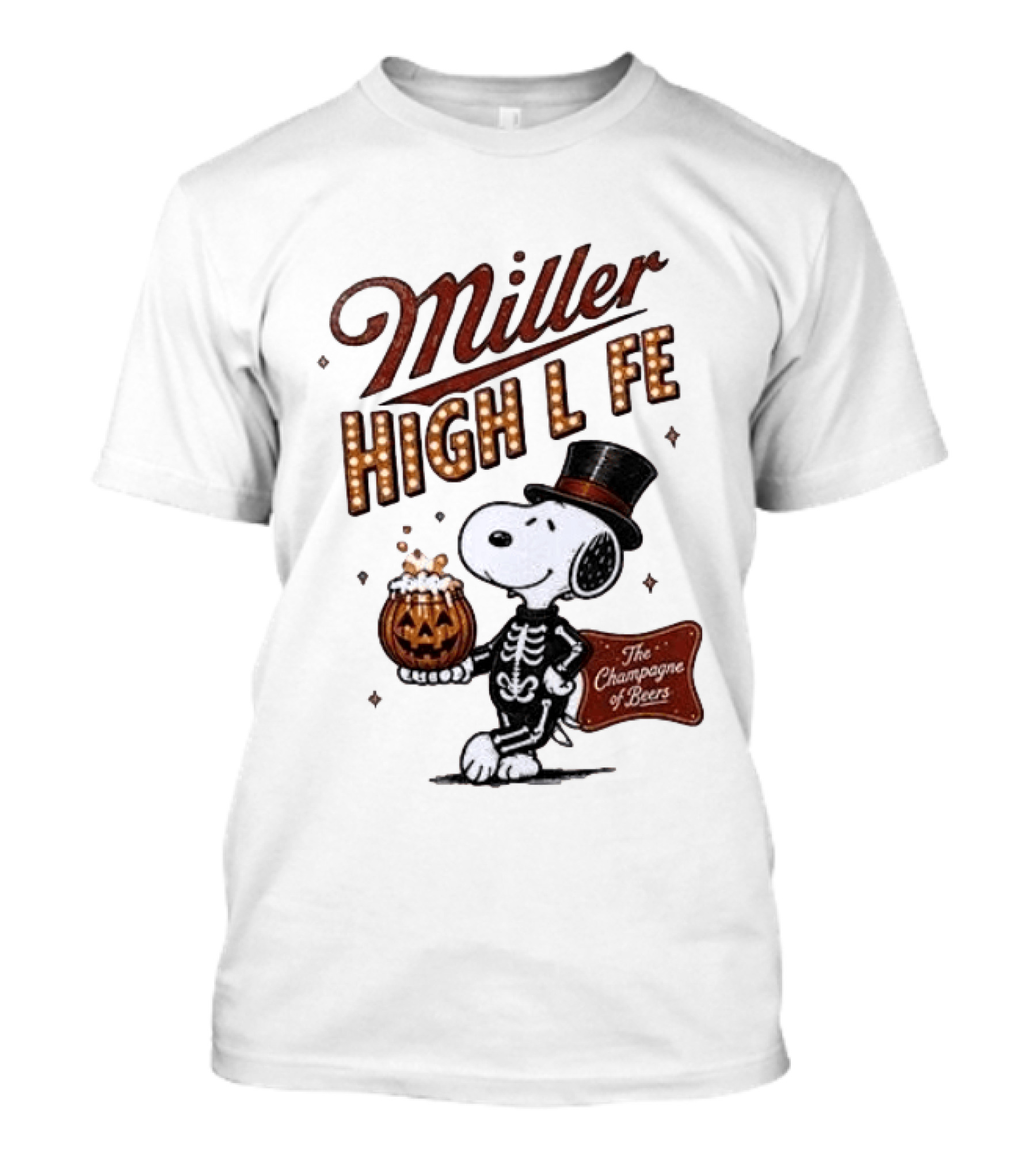 Miller High Life Snoopy Skeleton Halloween The Champagne Of Beers T-Shirt