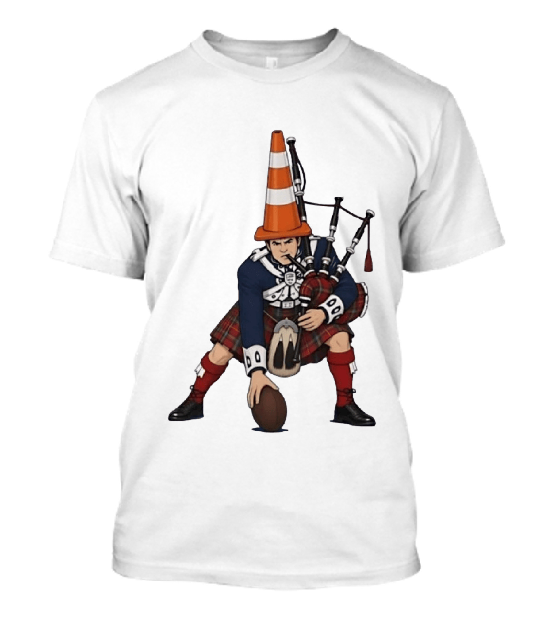 Scottish Bagpiper Traffic Cone American Football Fusion T-Shirt